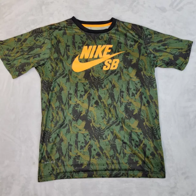 Nike SB Shirt Kids Extra Large Green Camo Ringer Crew Swoosh Dri-Fit Youth Boys