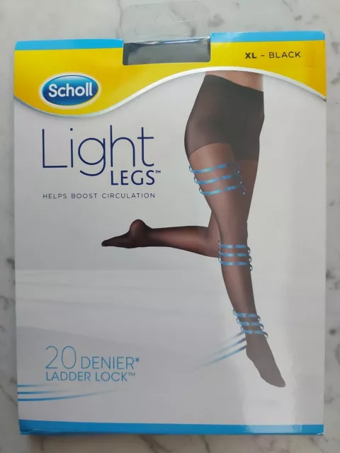 Scholl Light Legs Ladder lock Compression Tights XL XLarge Black 20 Denier Sheer