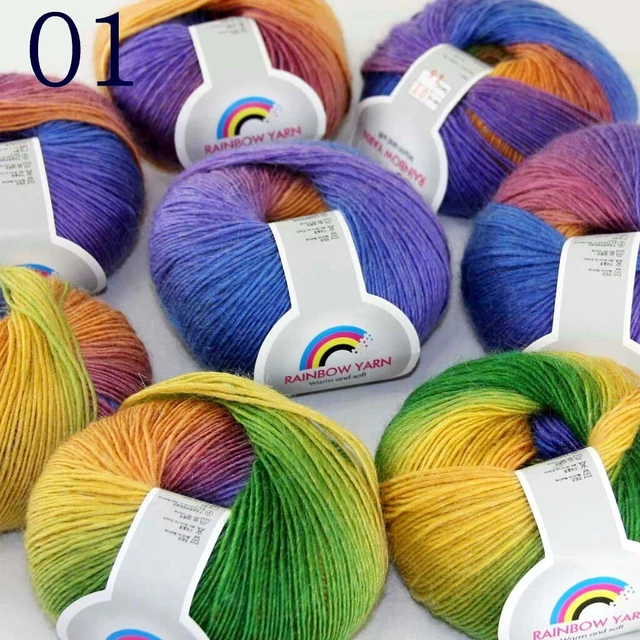 Sale 8BallsX50gr Colorful Rainbow Scarf Sweater Cashmere Wool Rugs Knit Yarn 01