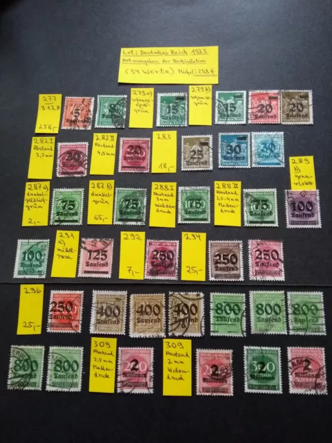 Lot: Deutsches Reich 1923 - Nr. 277 bis 312 A (34 Werte) (Mi. 258 €) gestempelt