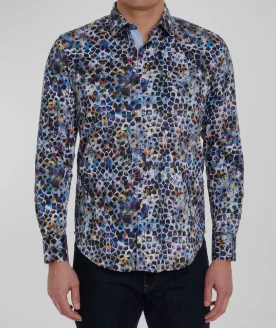 $238 Robert Graham Men's Blue Cotton Stretch Long Sleeve Sport Shirt Size S