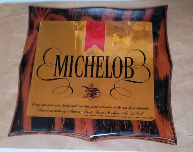 VTG Handmade Foil Michelob Beer Sign Wood Plaque Man Cave Bar Game Room Cabin