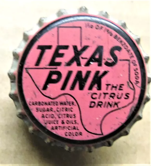 TEXAS PINK soda bottle cap UNUSED WITH CORK