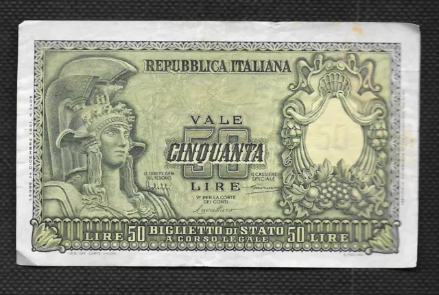 50 Lire Circulated Banknote 1951 - Fine Grade - Italy