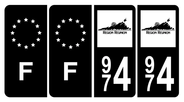 Lot De 4 Autocollants Plaque Immatriculation - Blason Marseille & F Europe - Dimensions 45x100 Mm - Fabriqué En France