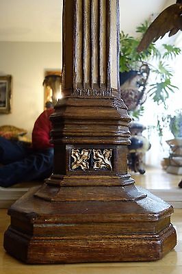 19C English Gothic Carved Oak Gilded Polychrome Pedestal 4