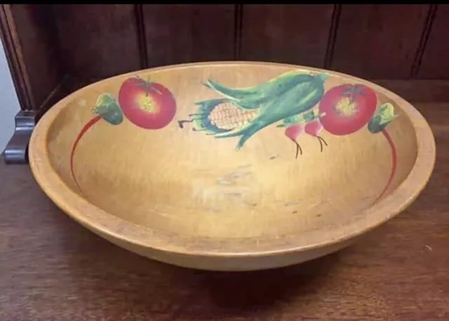 Vintage Hand Painted Wooden Fruit/Vegetable Bowl With Feet