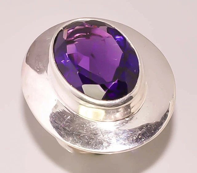 Purple Amethyst Faceted Quartz Woman Jewelry 925 STERLING SILVER PLATED RING 7