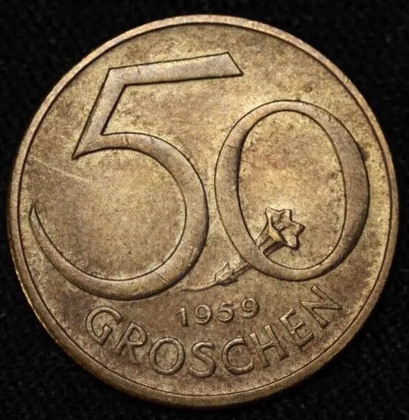 AUSTRIA ~ 1959 ~ 50 Groschen ~ Quality World Coin ☘️ W-#184 ☘️ 2