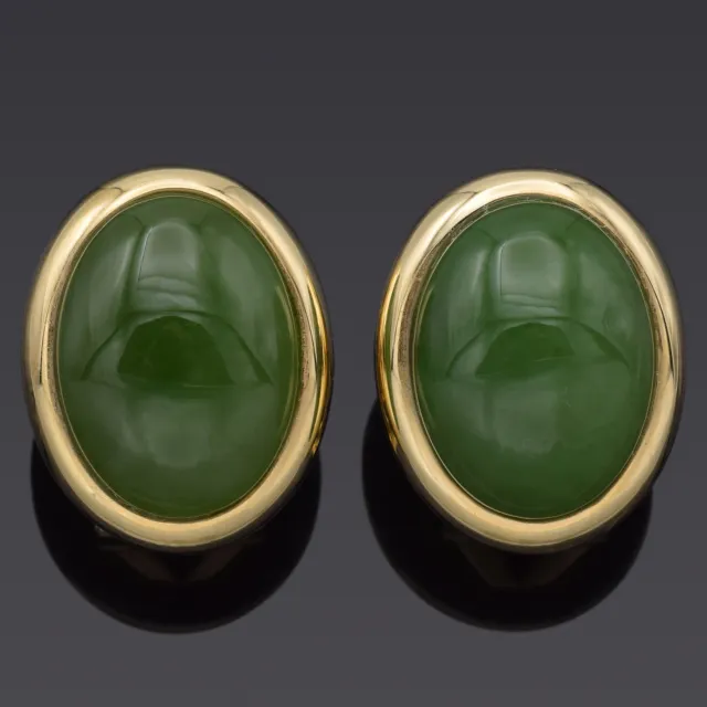 GUMP'S 14K YELLOW Gold 17.10TCW Green Jade Oval Cabochon Omega-Back ...