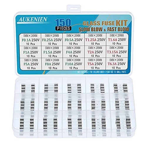 AUKENIEN 15 Valeurs 150 Pièces Fusible en Verre 5x20 mm Fusibles à Fusion Rap...