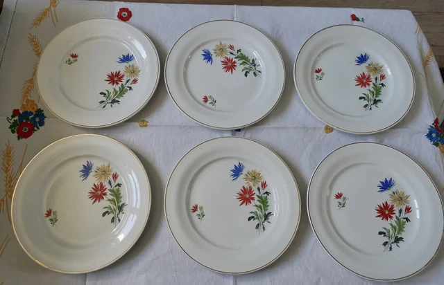 Assiettes Plates Céranord Saint Amand A Décor De Fleurs - Dalhias ? Lot De 6