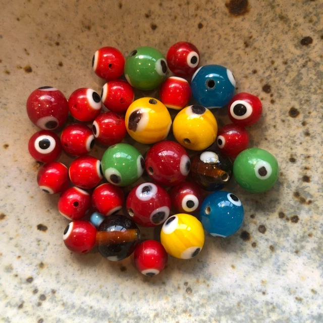 Beads Loose Bulk Lot Artisan Glass Evil Eye Ball Shape 30ct. Assorted Colors