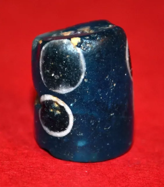 Rare Ancient Excavated Blue & White Islamic Cylinder Eye Bead From Mali, Africa