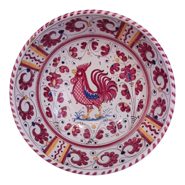 P.V. Italy Majolica Rooster Italian Ceramic Pottery Pasta Serving Bowl READ