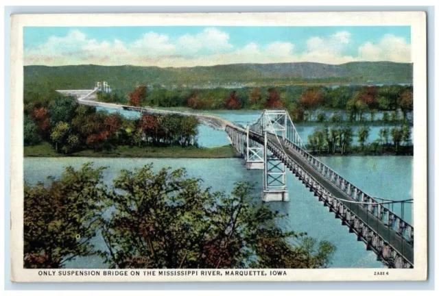 c1920 Only Suspension Bridge Mississippi River Marquette Iowa Vintage Postcard