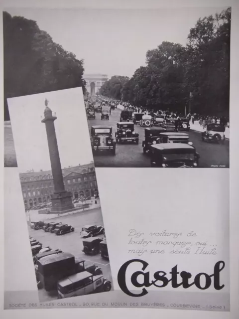 Publicité De Presse 1935 Castrol Une Seule Huile Pour Voitures - Arc De Triomphe