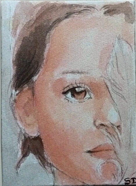 ACEO Original Painting Art Card woman face girl Hand Painted