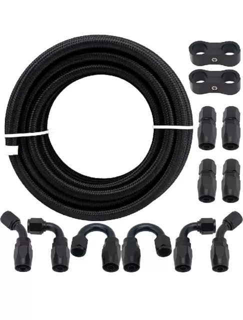 AN6 3/8 Fitting Fuel Line Kit Stainless Steel Braided Oil Fuel Hose Line 20FT