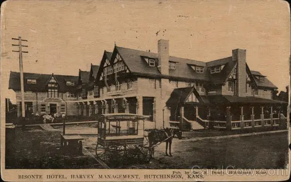 1910 Hutchinson,KS Bisonte Hotel,Harvey Management Reno County Kansas Postcard