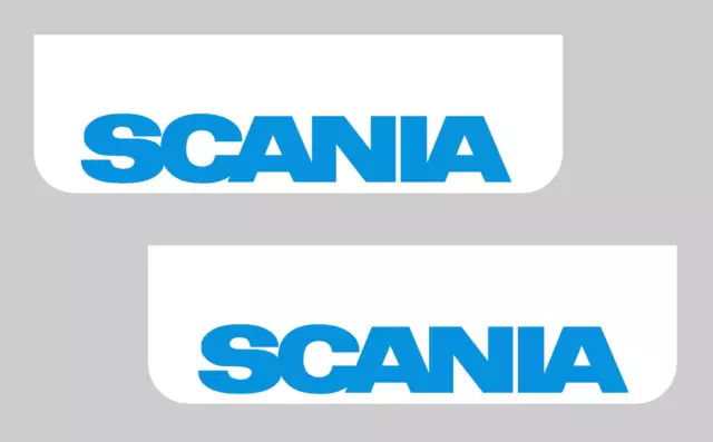 SCANIA Lorry HGV Truck Mudflaps 18 x 60cm White PVC Mud Flaps Light Blue Text