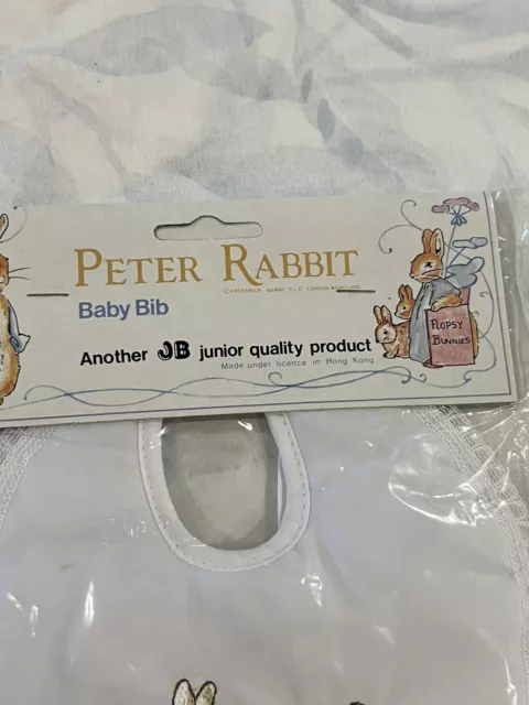 Peter Rabbit Vintage Baby Bib - White with Embroidered Peter Bunny JB Junior NEW 3