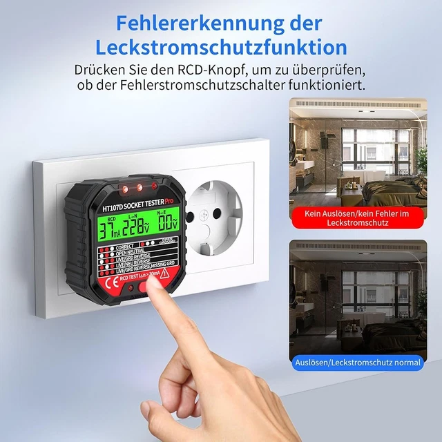 Aicevoos Testeur De Prises Avec Test RCD Et écran LCD, 6 Types De