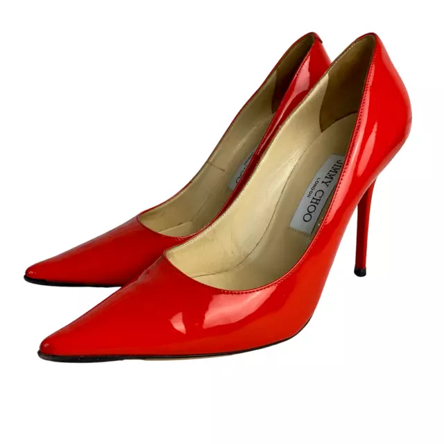 Jimmy Choo Heels Pumps Point Toe Stiletto Shoes Patent Leather Red 39 9