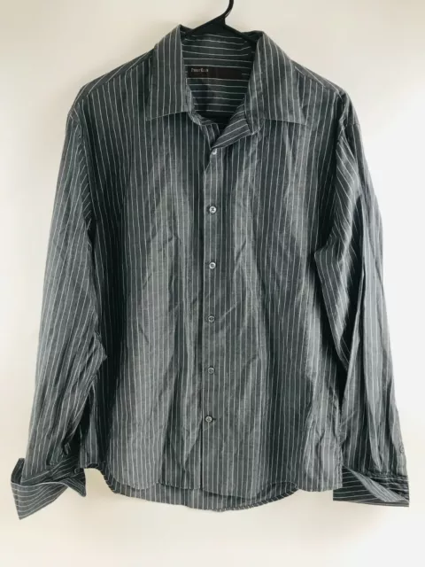 Perry Ellis Shirt Men's Size Large White Gray Long Sleeve Striped Button Up