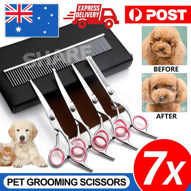 7& PROFESSIONAL PET Dog Grooming Scissors Shear Hair Cutting Set Curved ...