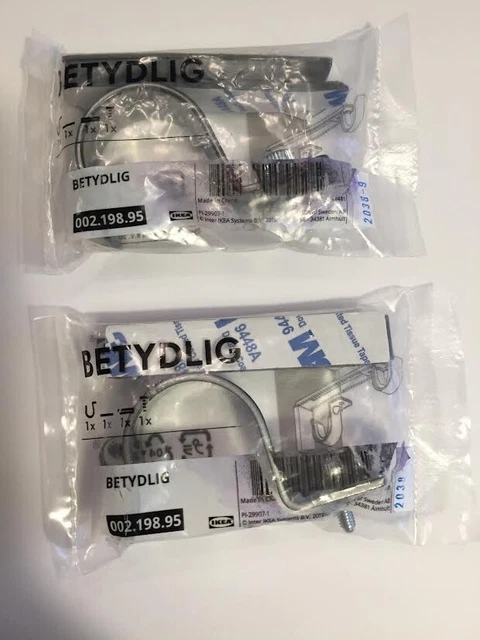 IKEA BETYDLIG 2 Curtain Rod Holder Hooks  - Gray - NEW 002.198.95 