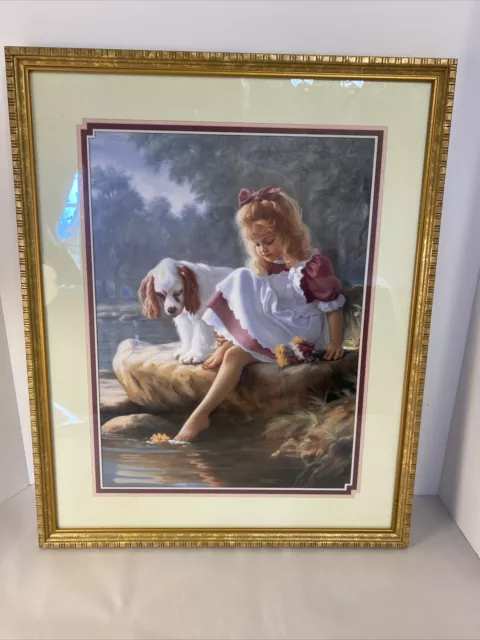 VTG HOMCO Home Interiors & Gifts Girl & Cocker Spaniel Dog By the Water Picture