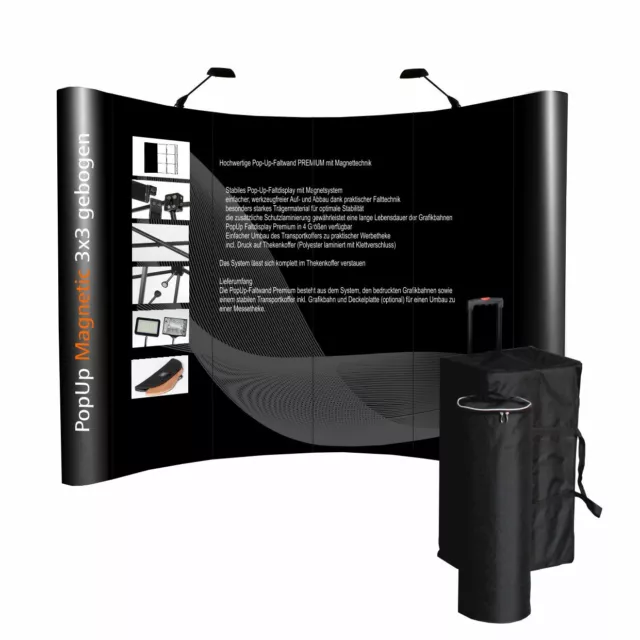 Messewand,Faltdisplay, PopUp Magnetsystem gebogen 3x3 incl.Druck und Softtrolley