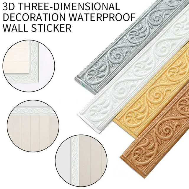 Adesivo Finitura da Parete Linea Marrone Decorazione Oro Gonna Bordo Gonna Bianco
