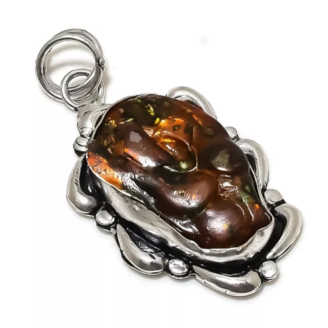 Natural Mexican Fire Agate Gemstone 925 Sterling Silver Pendant 2.29" Gift v938