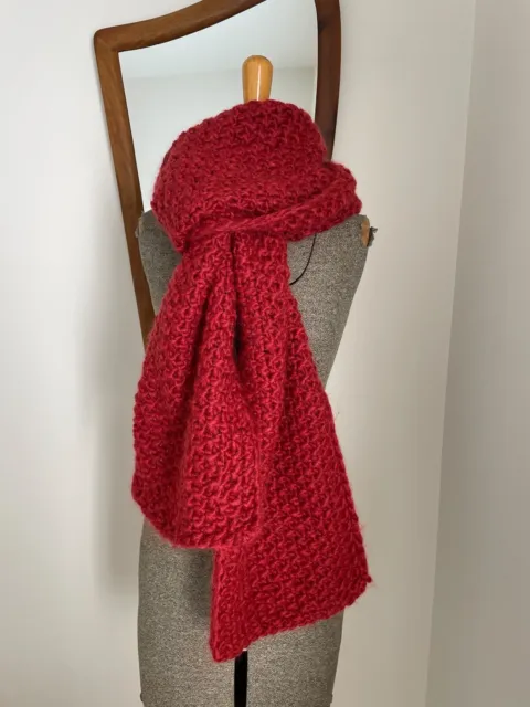 Nicola Finetti red bubble stitch wool mohair scarf