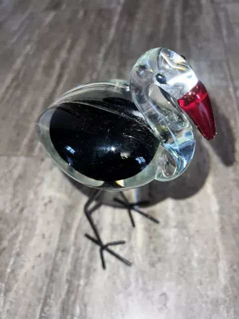 Bird sculpture  hand blown , black,red multi color.