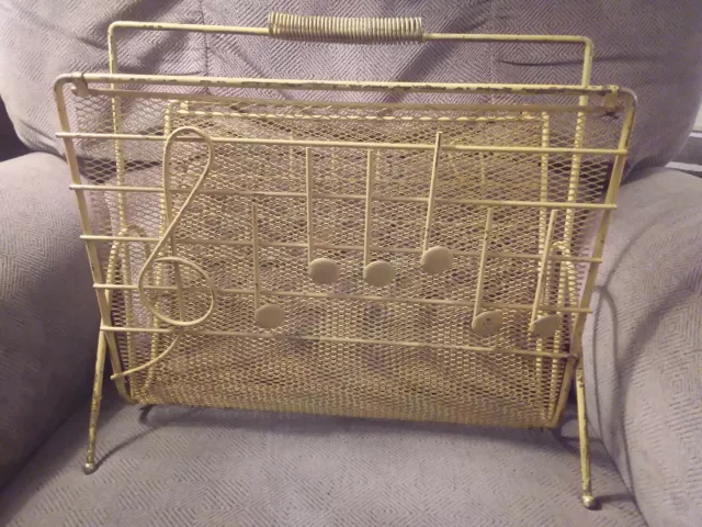 VINTAGE METAL MAGAZINE RACK with Treble Clef & Notes