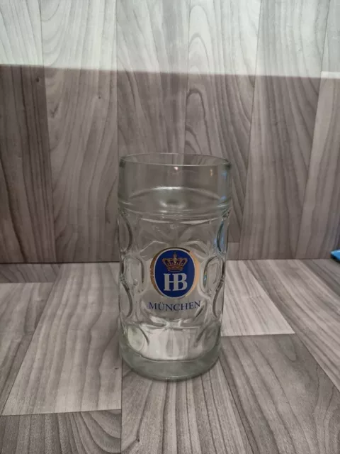 HB Hofbrauhaus Munchen - German - 1Liter - Dimpled Glass Beer Mug/Stein