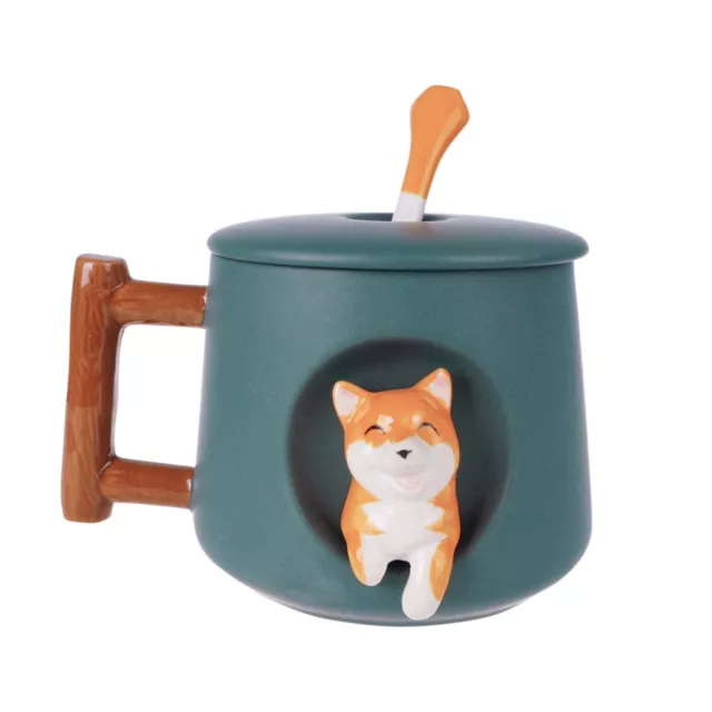 Süße Shiba Inu Tasse mit Deckel & Löffel | Hunde Kaffeetasse | Steinzeug | 380ml