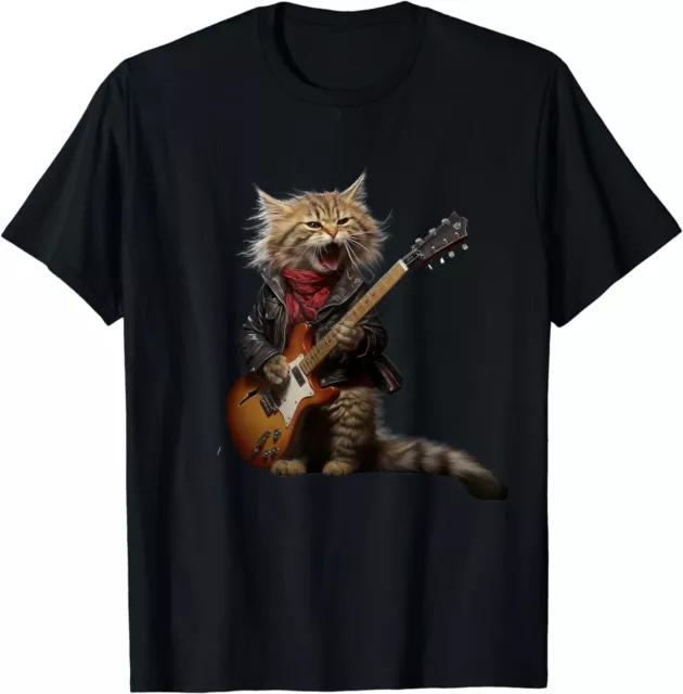 NEW LIMITED Cat Playing Guitar Funny Best Design Great Gift Idea T-Shirt S-3XL