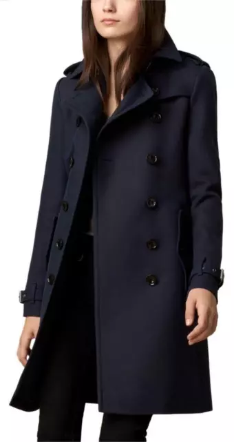 NWT Burberry Brit Women's Bramington Navy Check Double Breasted Trench Coat