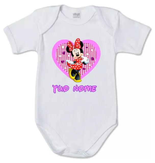 body tuta bimba neonata Minnie cuore Disney stampa personalizzata nome bambina