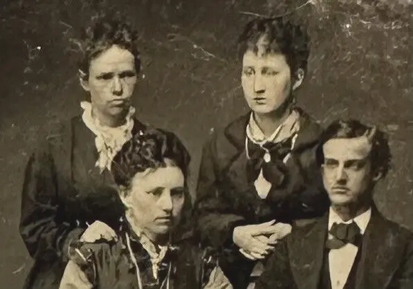 1800s Tintype Photograph of Victorian Era Family Posing For a Studio Portrait 3