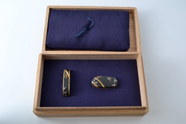 Fuchi Kashira Shakudo Nanakoji Japan antique mumei Egret and running water Edo