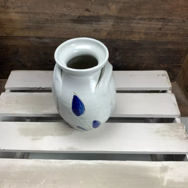 WILLIAMSBURG KERAMIK Vase/Urne Salz glasiert Kobalt blau Blattmuster 2