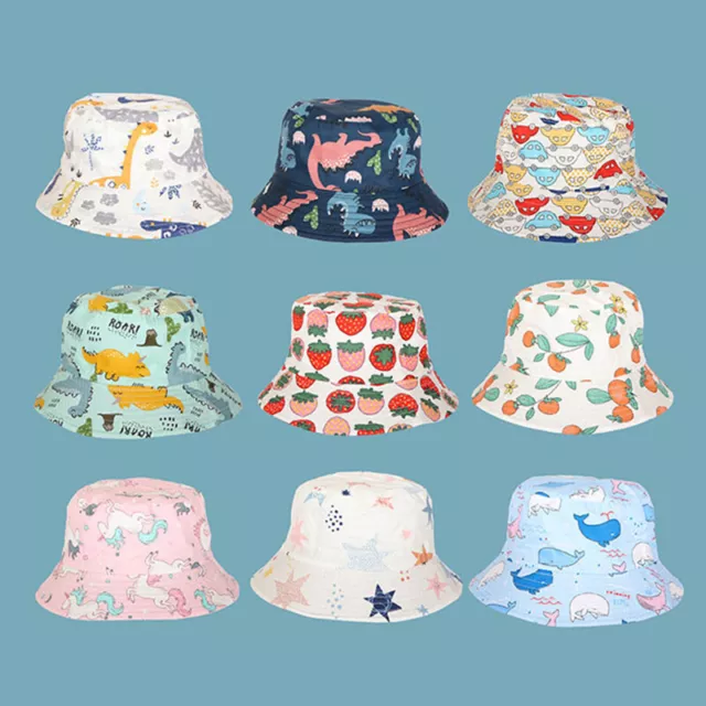 Summer Children Cotton Cartoon Bucket Hat For Boys Printing Dinosaur Kids Bonne~