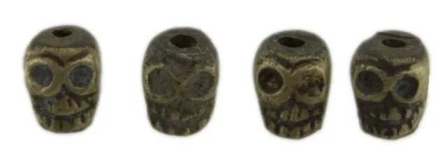 4 Antiguas Cuentas Tibetana Cabeza De Calavera Metal Latón Ø 8 MM -TIBET-7895