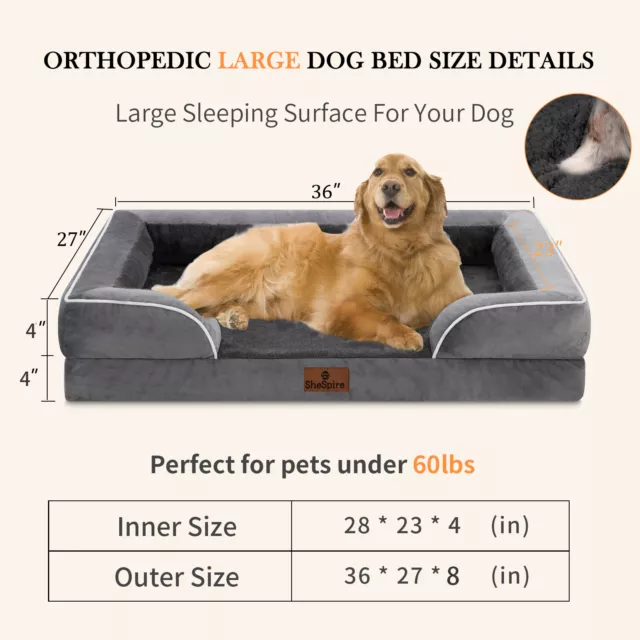 Memory Foam Large Dog Bed Waterproof Orthopedic Dog Couch Bed with Bolsters