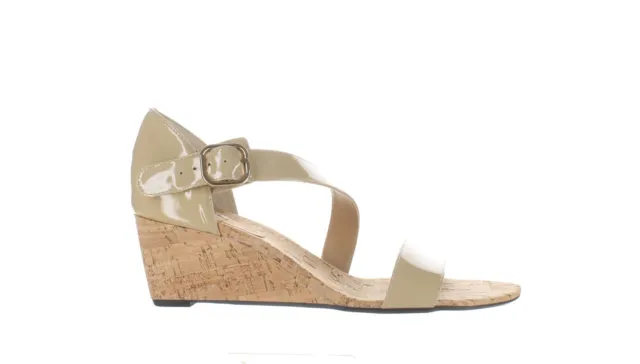 VANELi Womens Marise Ecru Patent/Gold Buckle Sandals Size 9.5